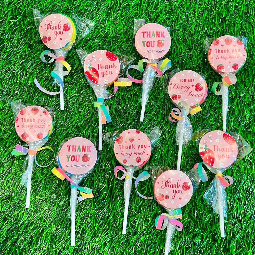 Strawberry Thank You Berry Much Swirl Lollipops Rainbow Party Favor 10pcs